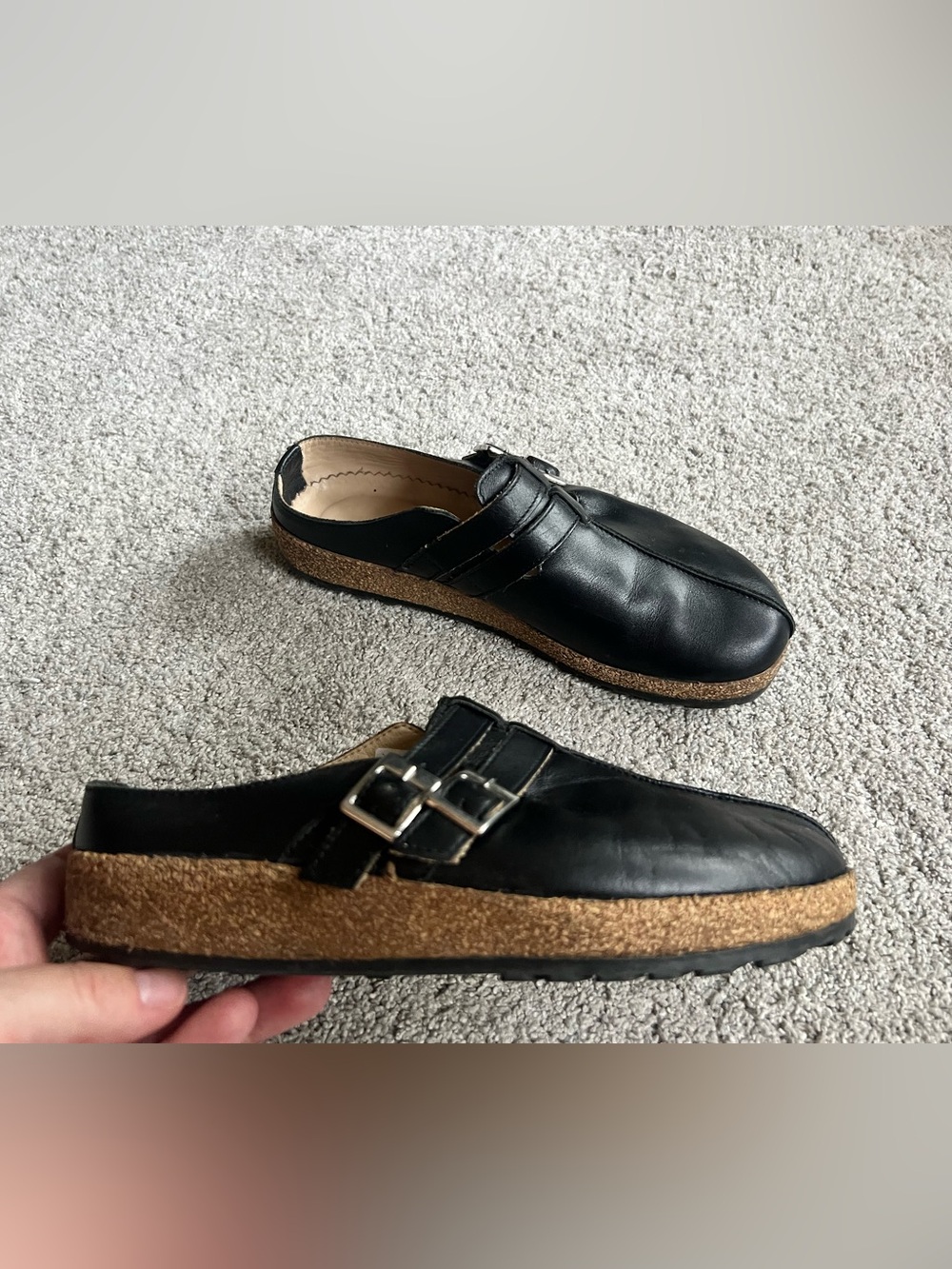 Haflinger Haley Women’s Size 38 Black Smooth Leather Clogs Buckle Slip On Mule